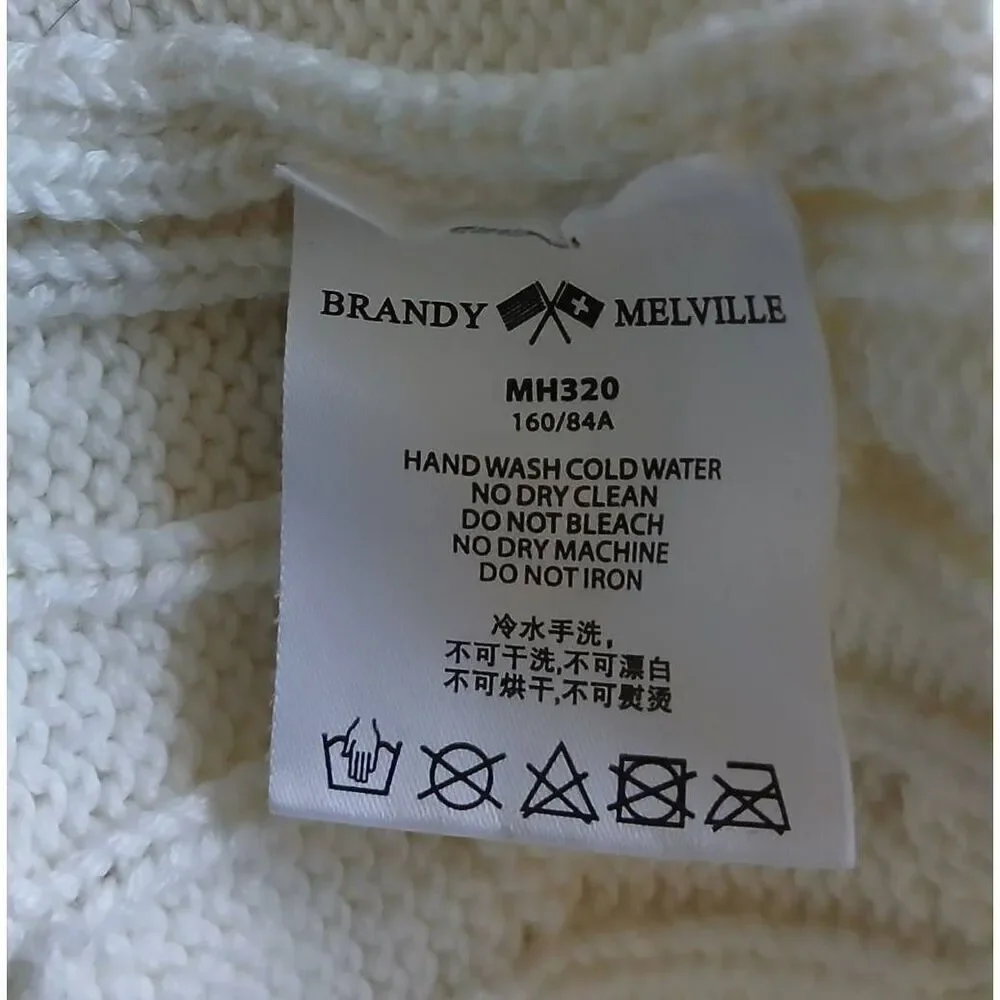 Brandy Melville womens large sweater cable knit cotton preppy Academia ivory